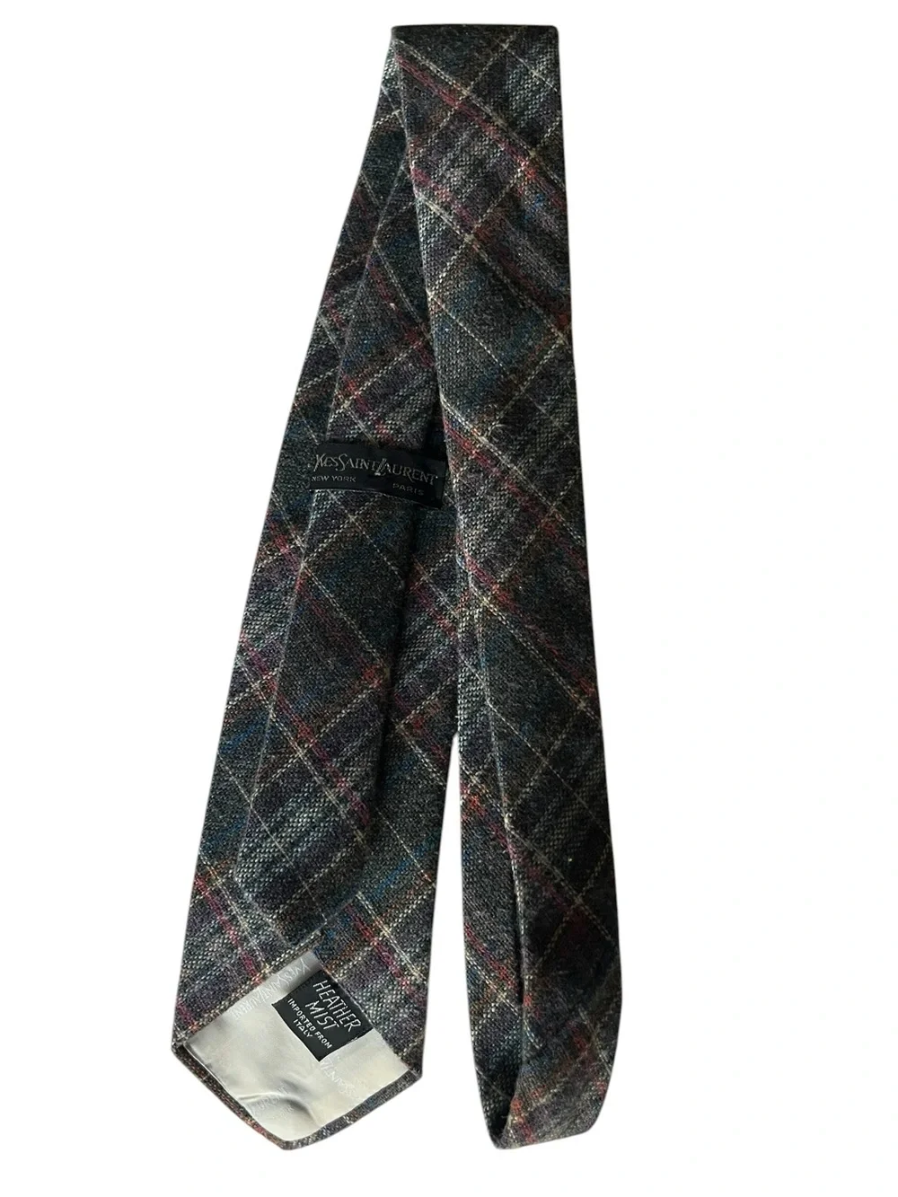 Yves Saint Laurent Plaid Wool Tie with Multicolor Accents